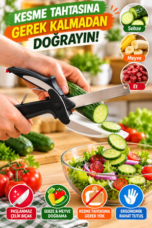 Panolu Makas Paslanmaz Çelik Sebze Meyve Et Doğrayıcı Çok Amaçlı Mutfak Makası Pratik Dilimleyici