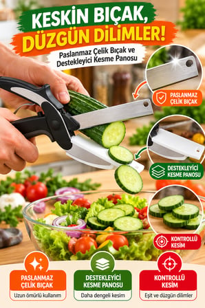 Panolu Makas Paslanmaz Çelik Sebze Meyve Et Doğrayıcı Çok Amaçlı Mutfak Makası Pratik Dilimleyici