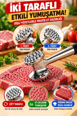 Çift Taraflı Metal Et Döveceği Et Yumuşatıcı Dişli Et Tokmağı Biftek Tavuk Şnitzel Dövme Aparatı 1 Adet