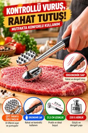 Çift Taraflı Metal Et Döveceği Et Yumuşatıcı Dişli Et Tokmağı Biftek Tavuk Şnitzel Dövme Aparatı 1 Adet