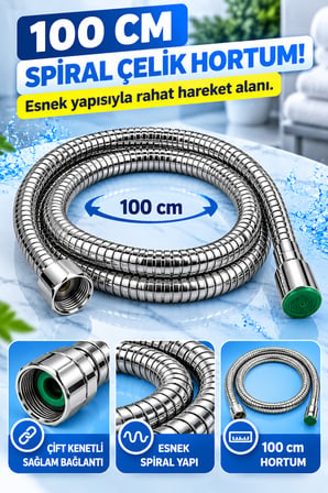 Krom Tabancalı Taharetmatik Taharet Musluğu Seti 100 cm Spiral Çelik Hortumlu Duvar Askılı WC Spreyi