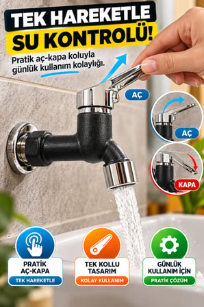 Siyah Plastik Bahçe WC Musluğu Filtreli Perlatörlü Tek Kollu Aç Kapa Duvar Tipi Lavabo Su Musluğu Ev