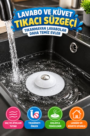 Lavabo ve Küvet Tıkacı Süzgeci Beyaz Silikon Saç Tutucu Gider Süzgeci Mutfak Banyo Tıkanma Önleyici.