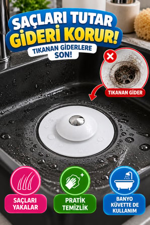 Lavabo ve Küvet Tıkacı Süzgeci Beyaz Silikon Saç Tutucu Gider Süzgeci Mutfak Banyo Tıkanma Önleyici.