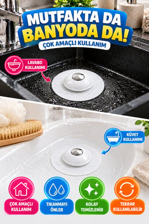 Lavabo ve Küvet Tıkacı Süzgeci Beyaz Silikon Saç Tutucu Gider Süzgeci Mutfak Banyo Tıkanma Önleyici.