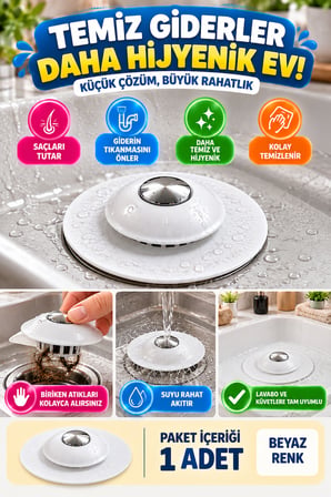 Lavabo ve Küvet Tıkacı Süzgeci Beyaz Silikon Saç Tutucu Gider Süzgeci Mutfak Banyo Tıkanma Önleyici.