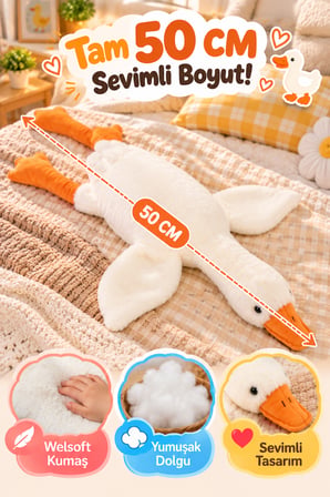 Beyaz Peluş Ördek 50 cm Yumuşak Welsoft Kumaşlı Sevimli Oyuncak Sarılmalık Uzun Ördek Çocuklar İçin!