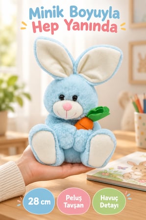 Mavi Tavşan Peluş Oyuncak 28 cm Havuçlu Sevimli Yumuşak Oyuncak Çocuk Odası Dekoru Uyku Arkadaşı Set