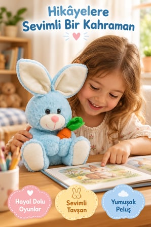 Mavi Tavşan Peluş Oyuncak 28 cm Havuçlu Sevimli Yumuşak Oyuncak Çocuk Odası Dekoru Uyku Arkadaşı Set
