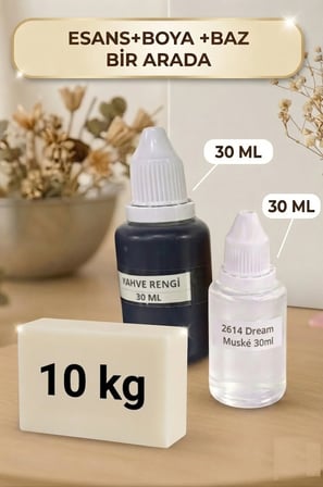 Kendi Sabununu Yap! 10 KG OpakSabun Bazı + Dream Musk Esansı +Kahverengi Boya