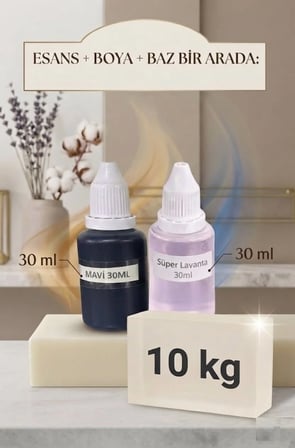 Kendi Sabununu Yap! 10 KG Opak Sabun Bazı + Lavanta Esansı +Mavi Boya