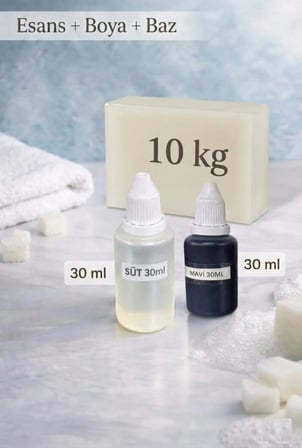 Kendi Sabununu Yap! 10 KG Opak Sabun Bazı + Süt Esansı +Mavi Boya