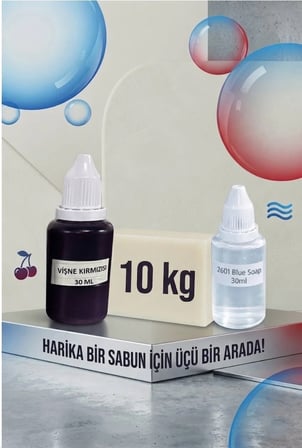 Kendi Sabununu Yap! 10 KG Opak Sabun Bazı + BlueSoap Esansı +Vişne Kırmızısı Boya