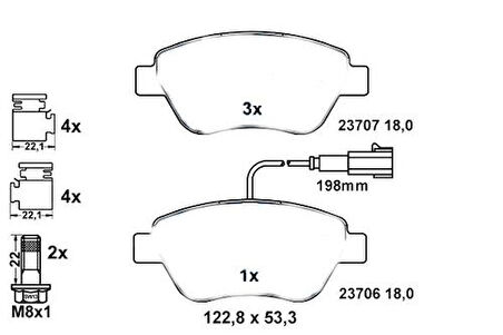 Opar 77364637E Ön Balata Doblo 1.3-1.6-1.9 JTD 02 Fiorino 1.3-1.4 Multijet 08 Fiat 500 1.4 07 77363974