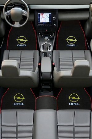 Opel Araçlara Uyumlu 5 Parça Nakışlı Paspas Seti & Mavi Dijital Baskılı Boyun Yastığı & Ayna Askısı
