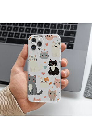 Oppo A54 4G Uyumlu Sevimli Kedi Tasarımlı Premium Şeffaf Telefon Kılıfı