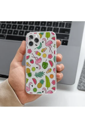 Oppo A96 4G Uyumlu Flamingo Tasarımlı Premium Şeffaf Telefon Kılıfı