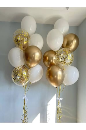 18’li Gold Beyaz Konfetili Balon Seti Krom Gold Şeffaf Pullu Doğum Günü Parti Süsleme Seti