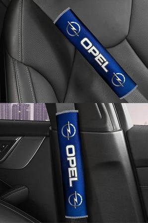 Opel Logolu Mavi Dijital Baskılı Araç Emniyet Kemer Pedi – 2’li Set | Konforlu & Şık Kemer Koruyucu