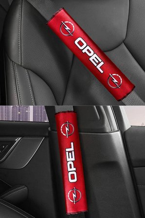 Opel Logolu Kırmızı Dijital Baskılı Emniyet Kemer Pedi | 2’li Konforlu Araç Kemer Kılıf Seti