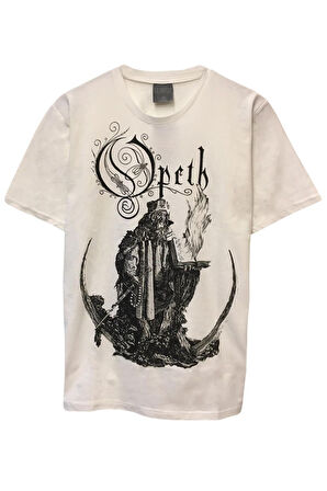 Unisex Rock Müzik Opeth Baskılı Beyaz Tişört