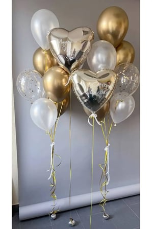 14’lü Gümüş Kalpli Gold Metalik Beyaz Konfetili Balon Seti Pullu Doğum Günü Parti Süsleme Seti
