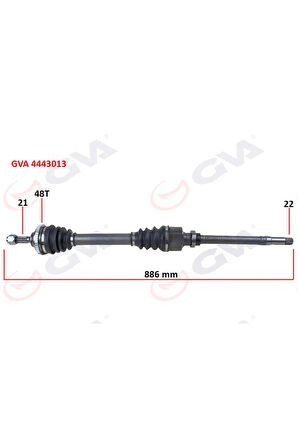 Komple Aks Sağ Peugeot 206 1.6i 98-06 Tu5 Abs Li 48 Diş 886mm