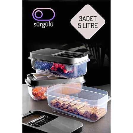 Erzak Bakliyat Saklama Kabı 3'lü Set 5 Lt Antrasit