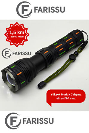 OR-G66Y 100W Profesyonel Şarjlı Fener: 5000 Lümen, 1.5 KM Zoomlu Menzil ve Powerbank Özelliği