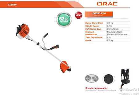 Orac CG650 Pro Motorlu Yan Tırpan 3.5 Hp