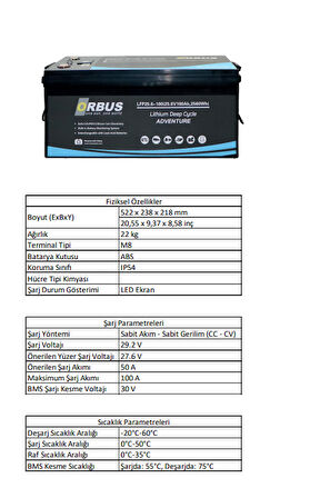 Orbus 25.6V 100Ah Solar&Marin LiFePO4 Lityum Akü