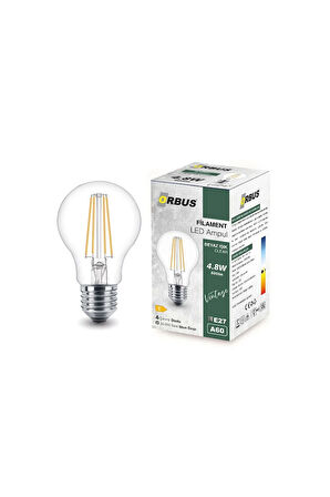 B60 4.8W E27 LED Ampul Clear Beyaz Işık 600lm  10LU