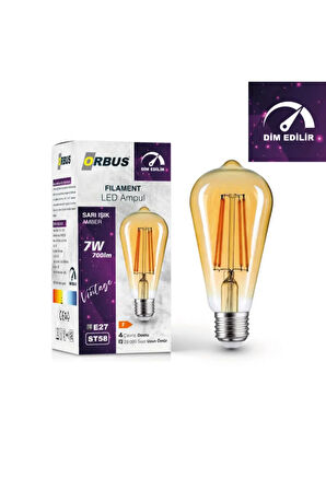 7W E27 Filament LED Ampul - Dim Edilebilir - DST58 10LU