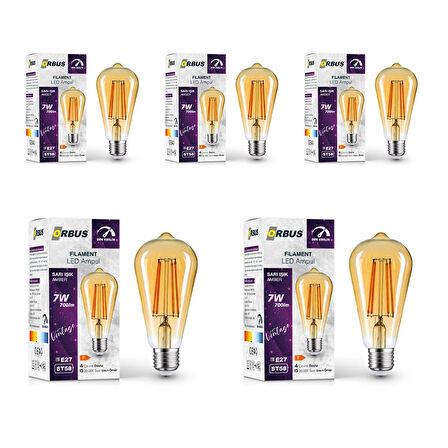 7W E27 Filament LED Ampul - Dim Edilebilir - DST58 5Lİ