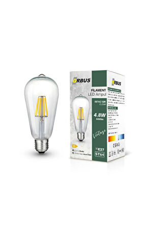 STB64 4.8W E27 LED Ampul Clear Beyaz Işık 600lm  10LU