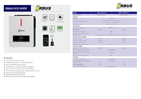 ORBUS ECO 3 kW 24 V Mppt Akıllı İnverter