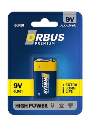 Orbus Premium 6LR61 9V Alkalin Blok Pil - 1 Blister