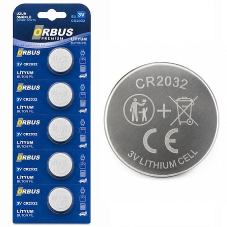 Orbus Premium CR2032 3V Lityum Buton Pil - 2 Paket (10 Pil)