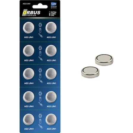 Orbus AG3 LR41 1.5V Alkalin Düğme Pil - 1 Paket (10 Pil)