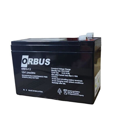 ORBUS 12V 7.2 AH KURU AGM ORBUS AKÜ (EBATLAR: 15x9x6,2mm)