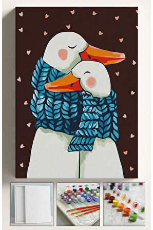 Sayılarla Boyama Tuval Seti ÖRDEKLER 40X50 Numaralı Boyalar Ve Fırçalar Tam Set