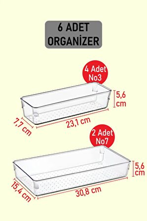 6 adet Organizer Seti Modüler Düzenleyici 2 Kepçelik 4 Kaşıklık Boyutu Set