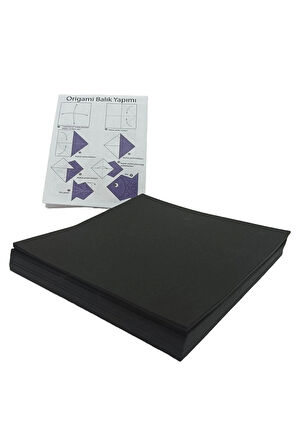 Origami Kağıdı, 50 Adet Siyah Renk 15x15cm Origami Set - 50 Adetli Paket