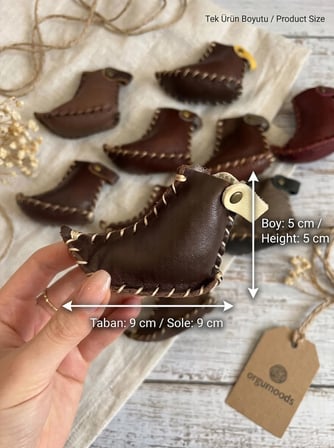 El Yapımı Deri Mini Çarık Anahtarlık & Çanta Süsü (10'lu Paket)