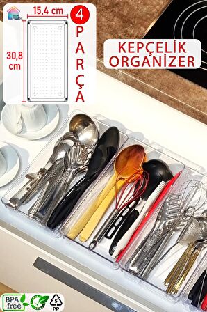 4 Adet Kepçelik Organizer Şeffaf Çekmece İçi Düzenleyici  ( 30,8 cm * 15,4 cm x4 Adet )