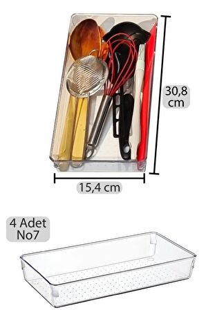 4 Adet Kepçelik Organizer Şeffaf Çekmece İçi Düzenleyici  ( 30,8 cm * 15,4 cm x4 Adet )