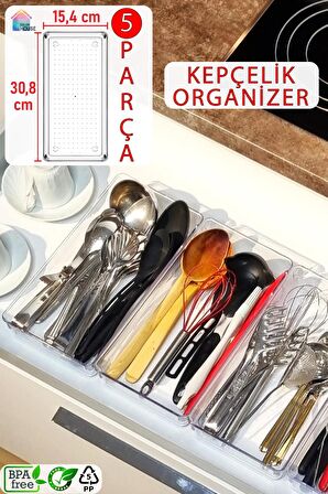 5 Adet Kepçelik Organizer Şeffaf Çekmece İçi Düzenleyici  ( 30,8 cm * 15,4 cm x5 Adet )