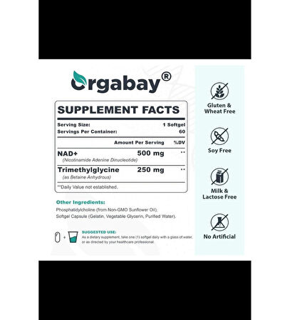 Orgabay Lıposomal 500 Mg Nad + 250 Mg Tmg Trimethylglycine 60 caps