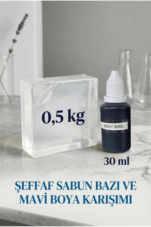 Şeffaf Sabun Bazı 500 gr + Mavi Sabun Boyası 30 ml El Yapımı Sabun Yapım Seti Hobi Set