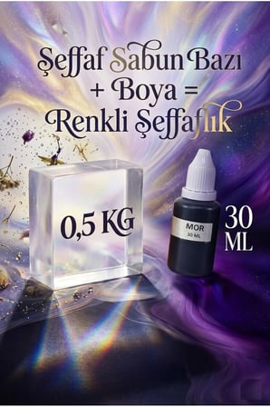 Şeffaf Sabun Bazı 500 gr + Mor Sabun Boyası 30 ml El Yapımı Sabun Yapım Seti Hobi Set